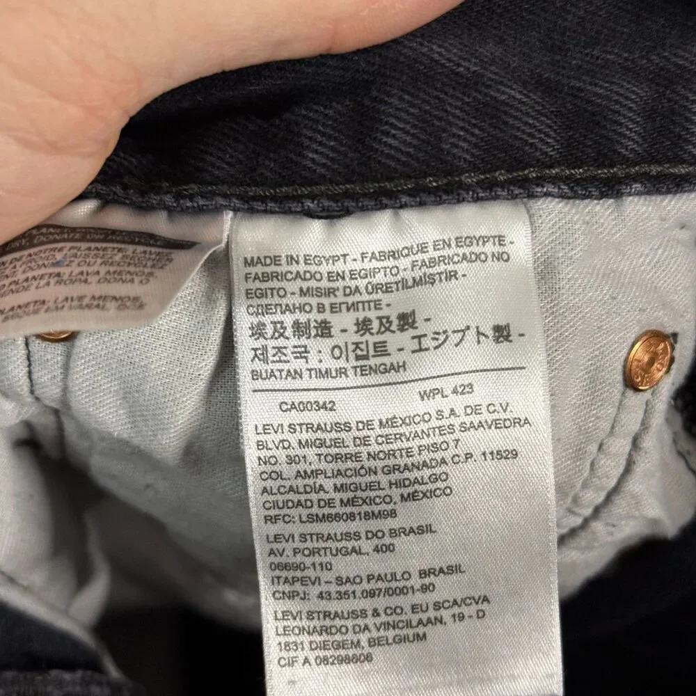 Levis 501 Jeans Mens 34x34 Black Straight Fit Dark Wash Button Fly Denim Pants
